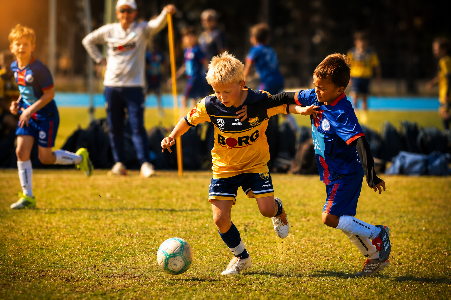 Two players contesting possession